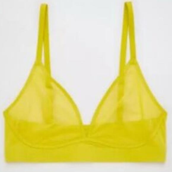 Aerie Smoothez Sheer Mesh V-Neck Triangle Bralette Yellow Small - Picture 1 of 11